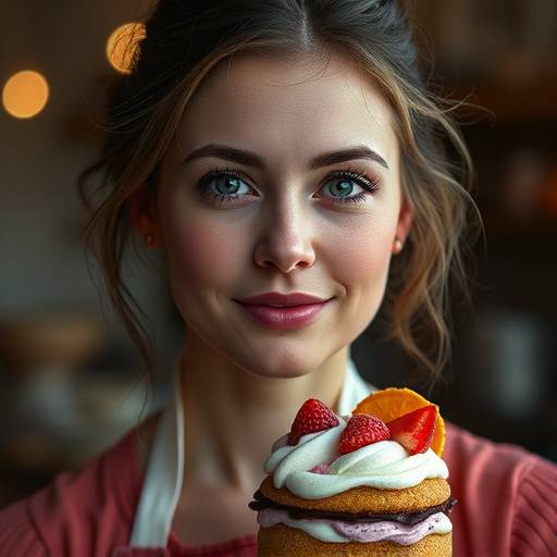 Portrait créatif d'Amélie Leclerc, spécialiste des desserts individuels
